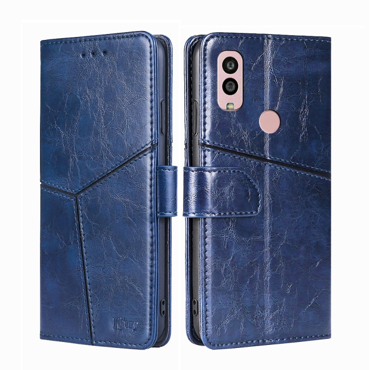 

For Kyocera Android One S10 Geometric Stitching Leather Phone Case(Blue)
