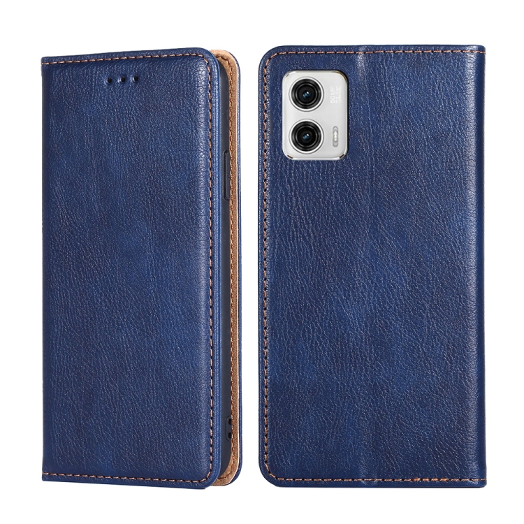 

For Motorola Moto G73 5G Gloss Oil Solid Color Magnetic Leather Phone Case(Blue)