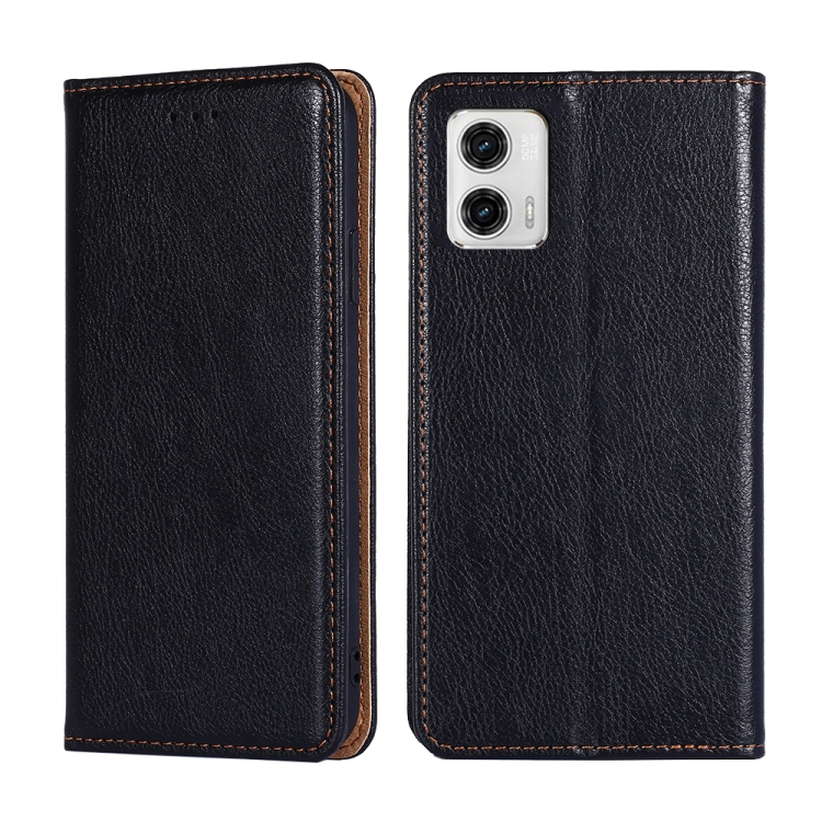 

For Motorola Moto G73 5G Gloss Oil Solid Color Magnetic Leather Phone Case(Black)