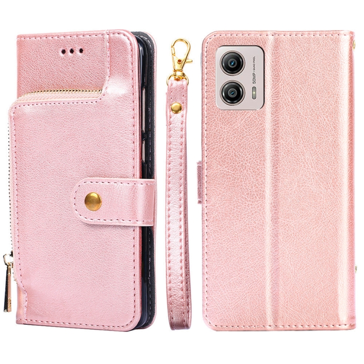 

For Motorola Moto G53 5G/G13 4G/G23 4G Zipper Bag Leather Phone Case(Rose Gold)