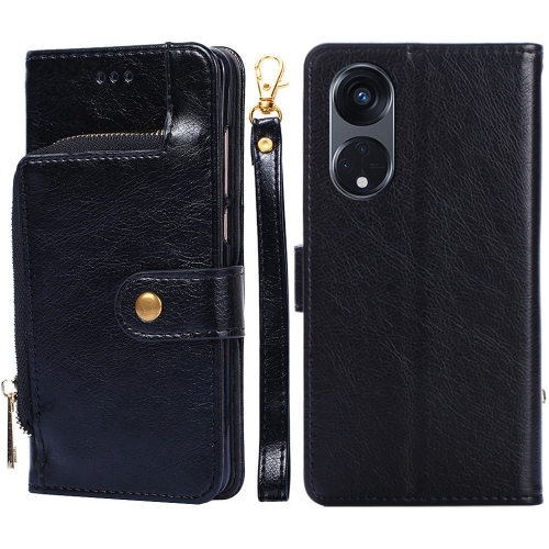 

For OPPO Reno8 T 5G/A1 Pro 5G Zipper Bag Leather Phone Case(Black)