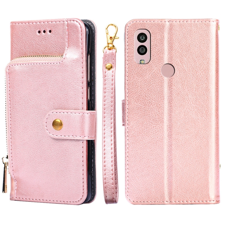 

For Kyocera Android One S10 Zipper Bag Leather Phone Case(Rose Gold)