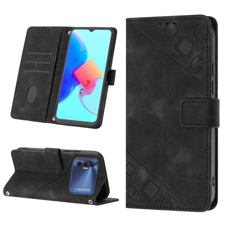 

For Tecno Spark 8P Skin-feel Embossed Leather Phone Case(Black)
