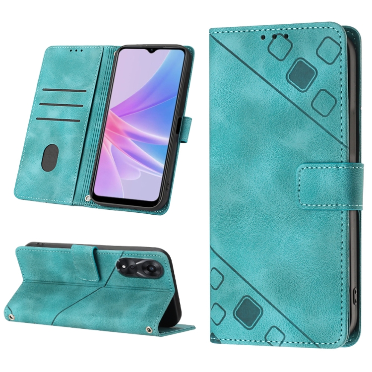 

For OPPO A78 Skin-feel Embossed Leather Phone Case(Green)