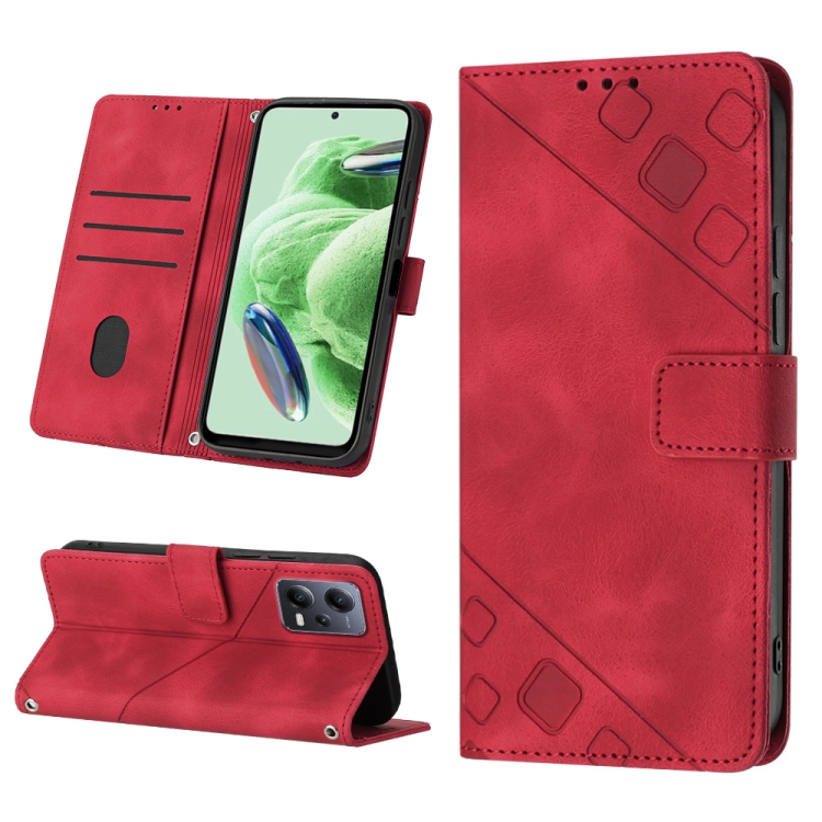 

For Xiaomi Redmi Note 12 Global Skin-feel Embossed Leather Phone Case(Red)