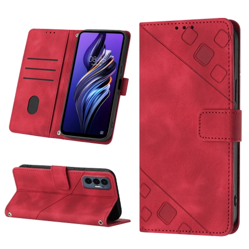 

For Tecno Pova 3 LE7 Skin-feel Embossed Leather Phone Case(Red)