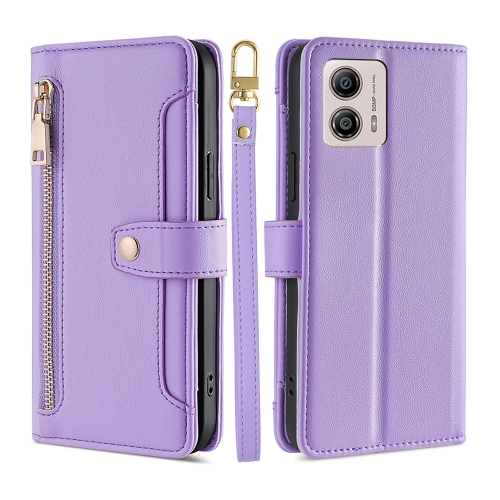 

For Motorola Moto G53 5G/G13 4G/G23 4G Sheep Texture Cross-body Zipper Wallet Leather Phone Case(Purple)