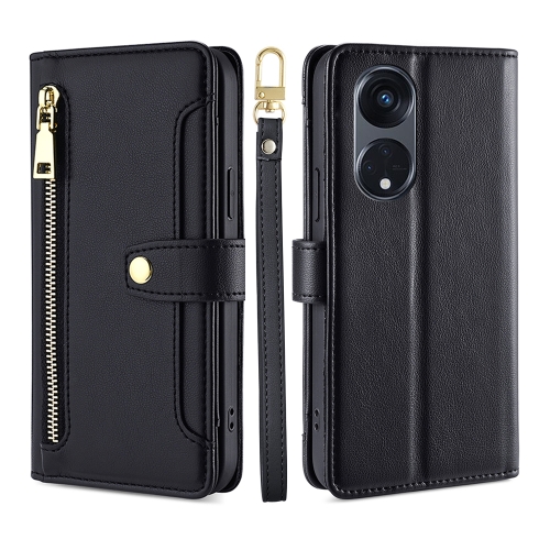 

For OPPO Reno8 T 5G/A1 Pro 5G Sheep Texture Cross-body Zipper Wallet Leather Phone Case(Black)