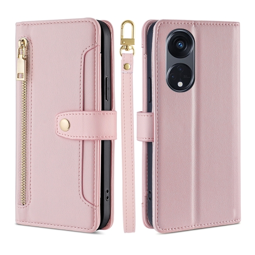 

For OPPO Reno8 T 5G/A1 Pro 5G Sheep Texture Cross-body Zipper Wallet Leather Phone Case(Pink)
