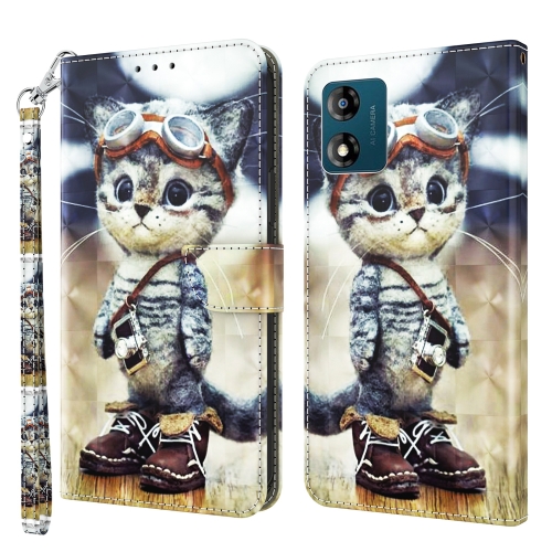 

For Motorola Moto E13 3D Painted Leather Phone Case(Naughty Cat)