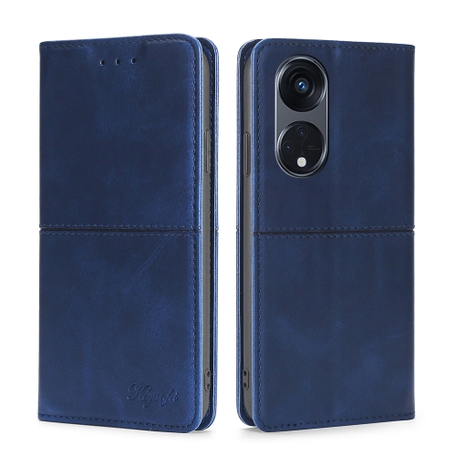 

For OPPO Reno8 T 5G/A1 Pro 5G Cow Texture Magnetic Horizontal Flip Leather Phone Case(Blue)