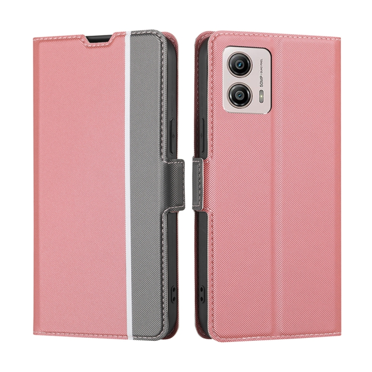 

For Motorola Moto G53 5G/G13 4G/G23 4G Twill Texture Side Buckle Leather Phone Case(Pink)