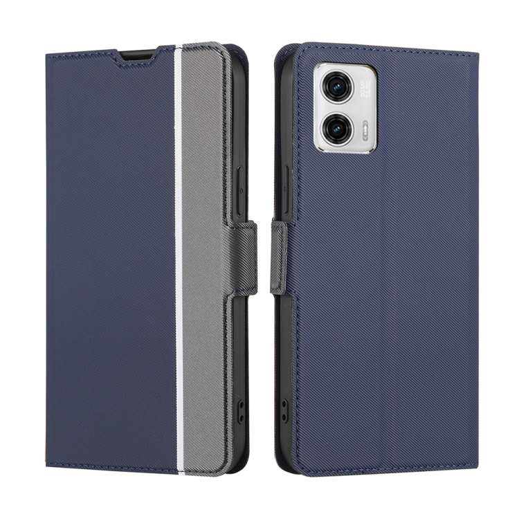 

For Motorola Moto G73 5G Twill Texture Side Buckle Leather Phone Case(Blue)