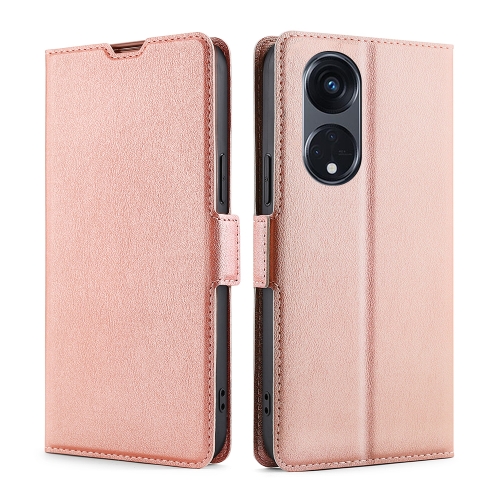 

For OPPO Reno8 T 5G/A1 Pro 5G Ultra-thin Voltage Side Buckle Horizontal Flip Leather Phone Case(Rose Gold)