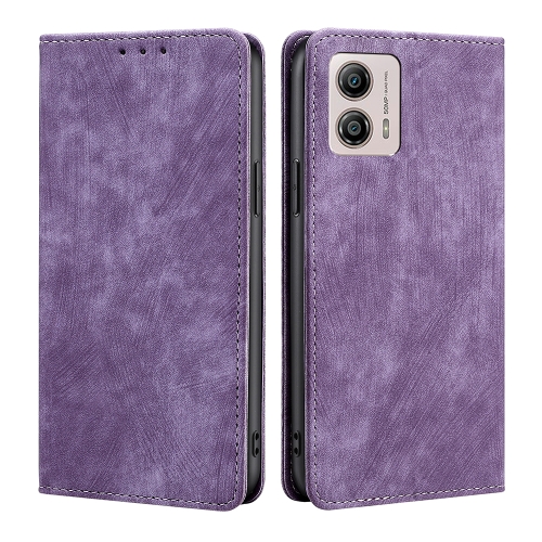 

For Motorola Moto G53 5G/G13 4G/G23 4G RFID Anti-theft Brush Magnetic Leather Phone Case(Purple)