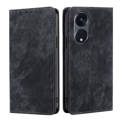 

For OPPO Reno8 T 5G/A1 Pro 5G RFID Anti-theft Brush Magnetic Leather Phone Case(Black)