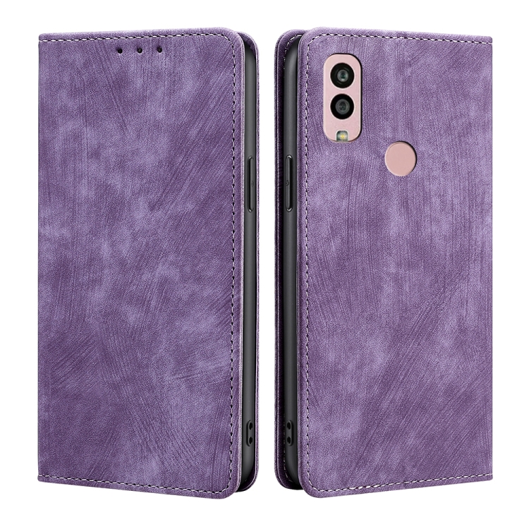 

For Kyocera Android One S10 RFID Anti-theft Brush Magnetic Leather Phone Case(Purple)