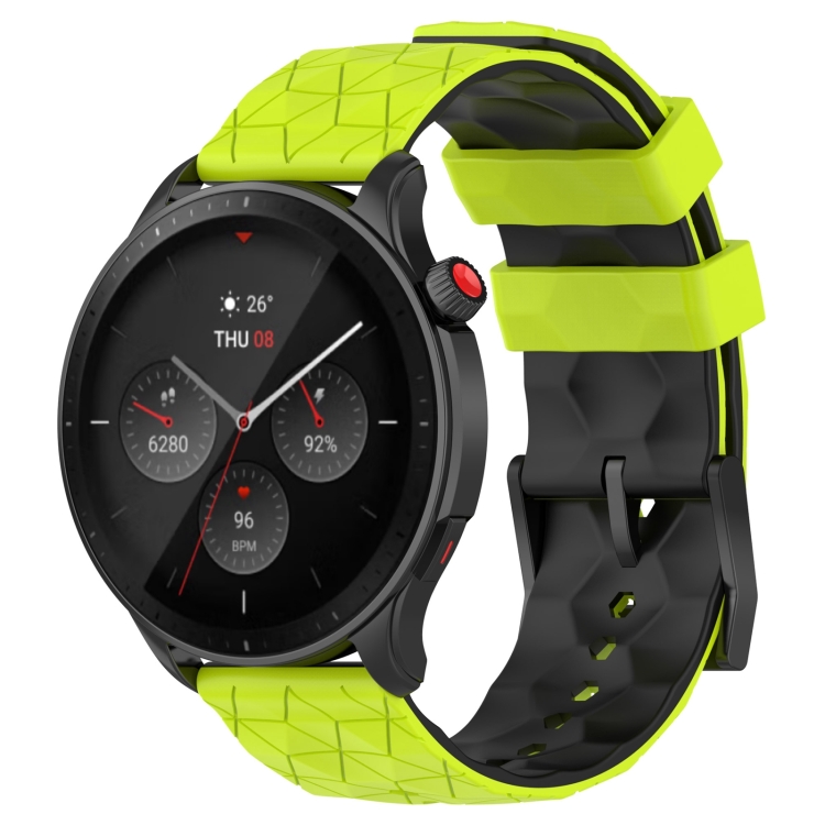 

20mm Universal Football Pattern Two-Color Silicone Watch Band(Lime Green+Black)