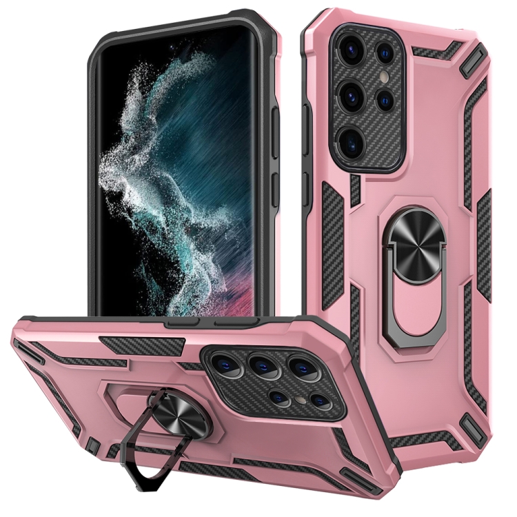 

For Samsung Galaxy S22 Ultra 5G Warship Armor 2 in 1 Shockproof Phone Case(Rose Gold)