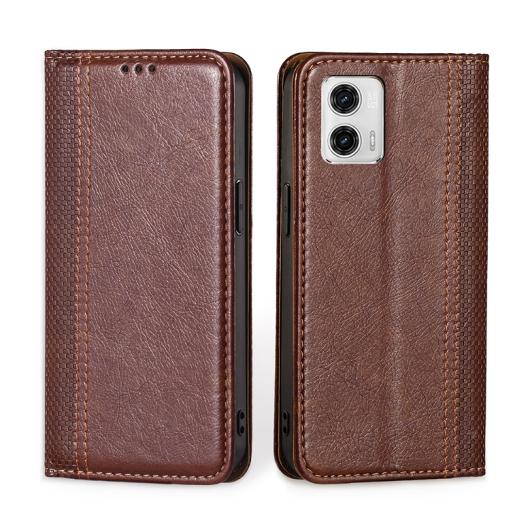 

For Motorola Moto G73 5G Grid Texture Magnetic Flip Leather Phone Case(Brown)