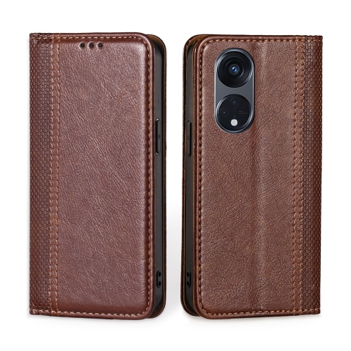 

For OPPO Reno8 T 5G/A1 Pro 5G Grid Texture Magnetic Flip Leather Phone Case(Brown)