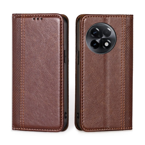 

For OnePlus Ace 2/11R Grid Texture Magnetic Flip Leather Phone Case(Brown)