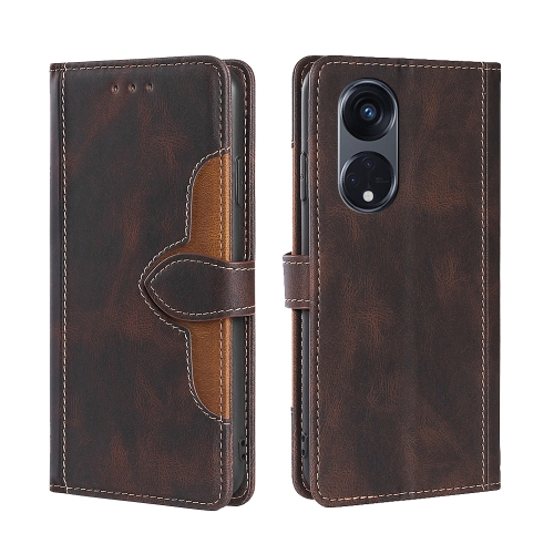 

For OPPO Reno8 T 5G/A1 Pro 5G Skin Feel Magnetic Buckle Leather Phone Case(Brown)