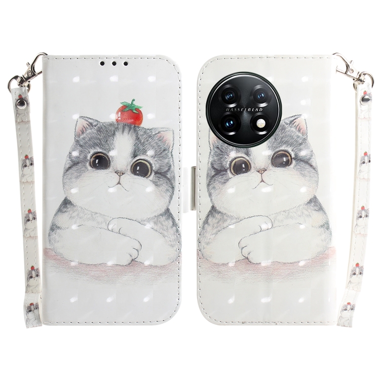 

For OnePlus 11 3D Colored Horizontal Flip Leather Phone Case(Cute Cat)