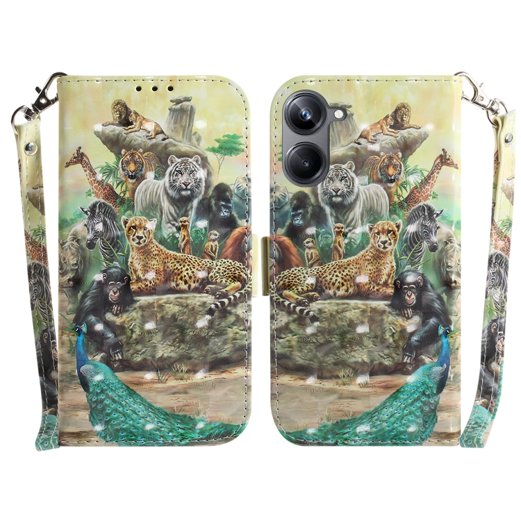 

For Realme 10 Pro 5G 3D Colored Horizontal Flip Leather Phone Case(Zoo)