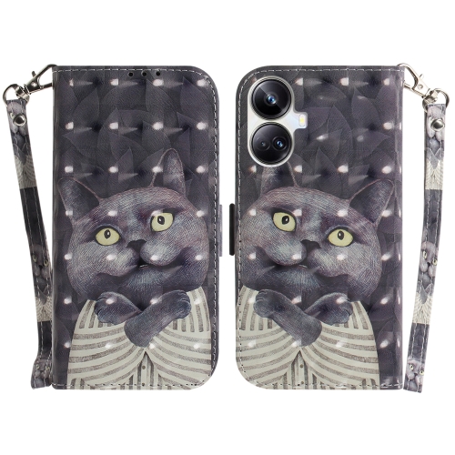 

For Realme 10 Pro+ 3D Colored Horizontal Flip Leather Phone Case(Hug Cat)