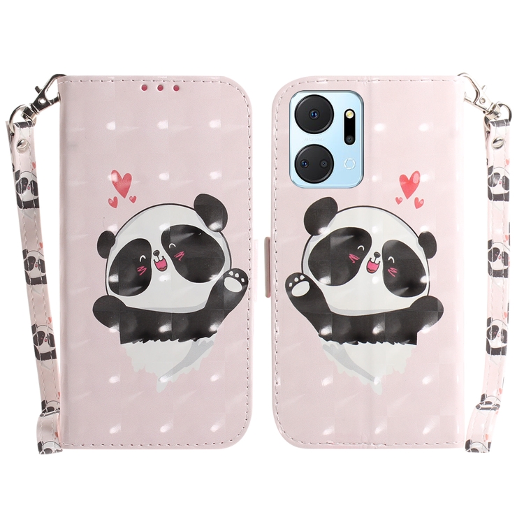 

For Honor X7A 3D Colored Horizontal Flip Leather Phone Case(Heart Panda)