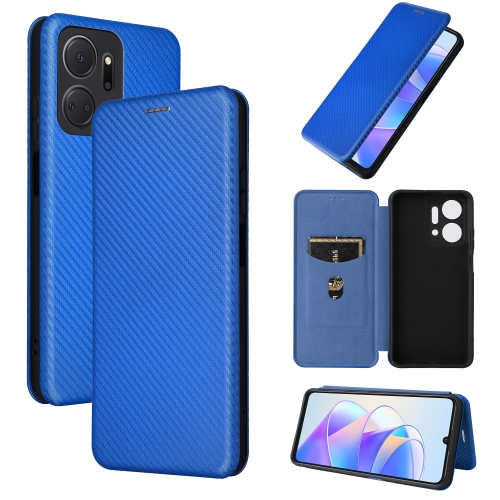 

For Honor X7a Carbon Fiber Texture Flip Leather Phone Case(Blue)