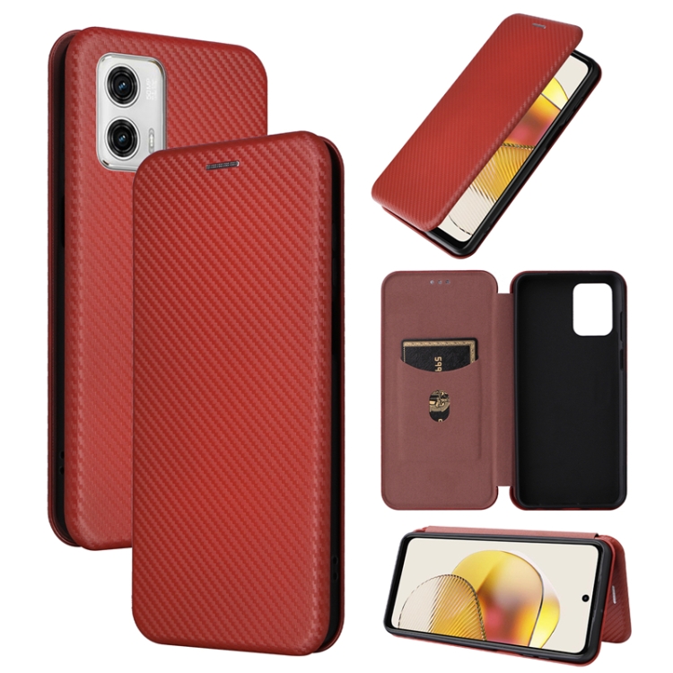 

For Motorola Moto G73 Carbon Fiber Texture Flip Leather Phone Case(Brown)