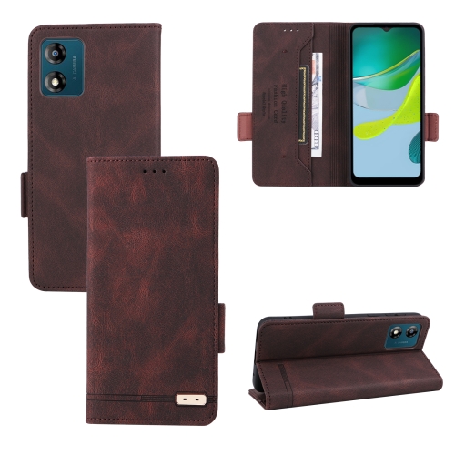 

For Motorola Moto E13 4G Magnetic Clasp Flip Leather Phone Case(Brown)