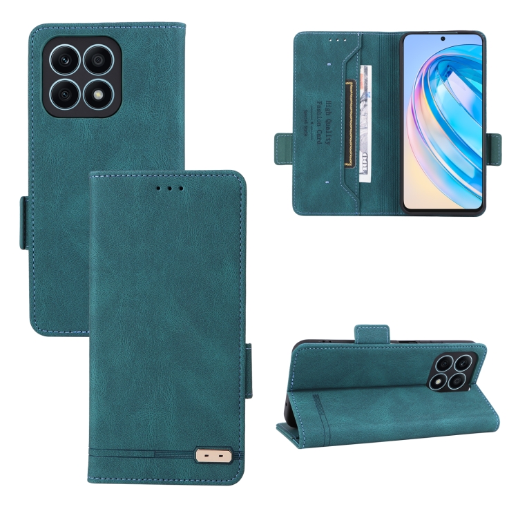 

For Honor X8a Magnetic Clasp Flip Leather Phone Case(Green)