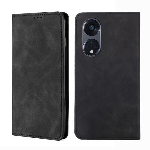 

For OPPO Reno8 T 5G/A1 Pro 5G Skin Feel Magnetic Horizontal Flip Leather Phone Case(Black)
