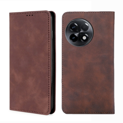 

For OnePlus Ace 2/11R Skin Feel Magnetic Horizontal Flip Leather Phone Case(Dark Brown)