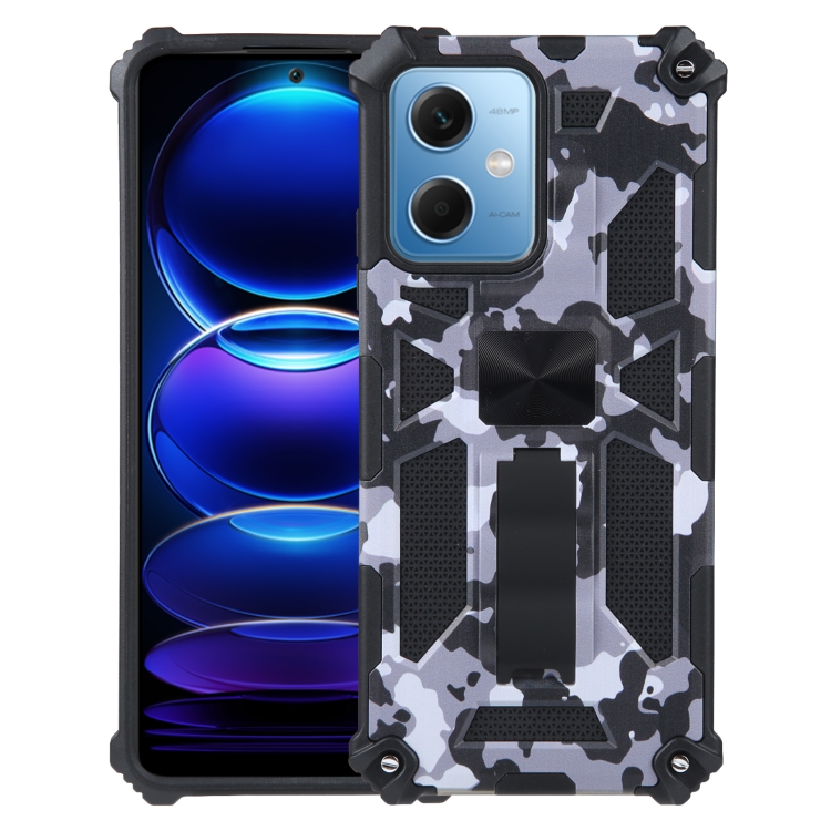 

For Xiaomi Redmi Note 12 Camouflage Armor Kickstand TPU + PC Magnetic Phone Case(Grey)