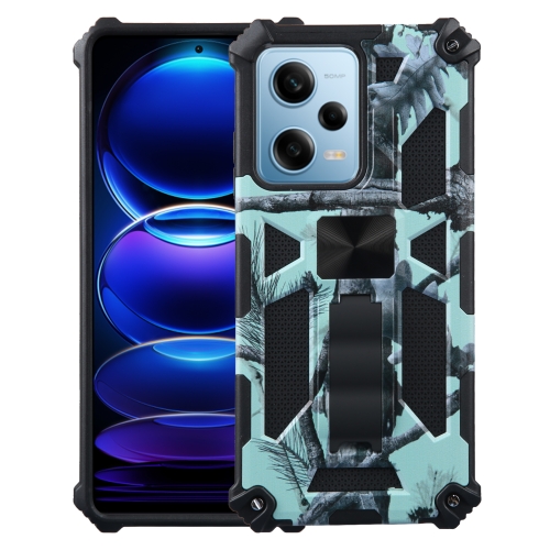 

For Xiaomi Redmi Note 12 Pro 5G Camouflage Armor Kickstand TPU + PC Magnetic Phone Case(Mint Green)