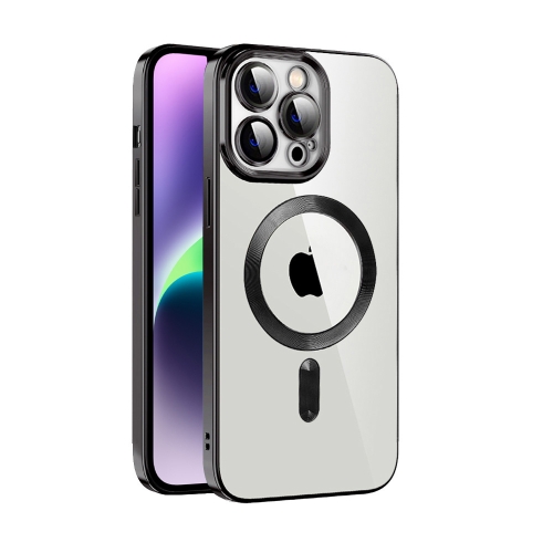 

For iPhone 14 CD Texture Plating TPU MagSafe Phone Case with Lens Film(Black)