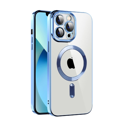 

For iPhone 13 Pro CD Texture Plating TPU MagSafe Phone Case with Lens Film(Sierra Blue)