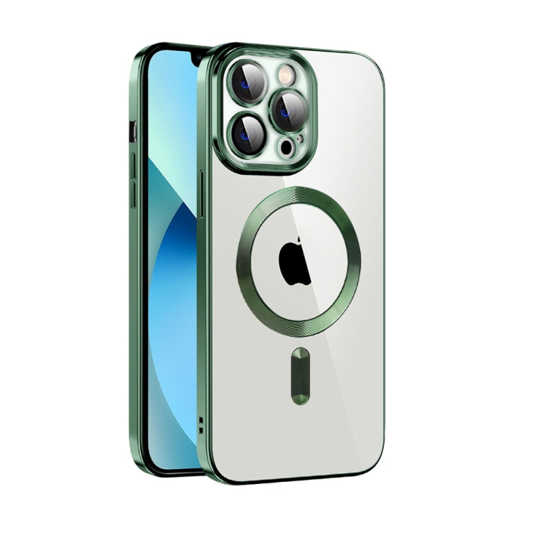

For iPhone 13 Pro Max CD Texture Plating TPU MagSafe Phone Case with Lens Film(Dark Green)