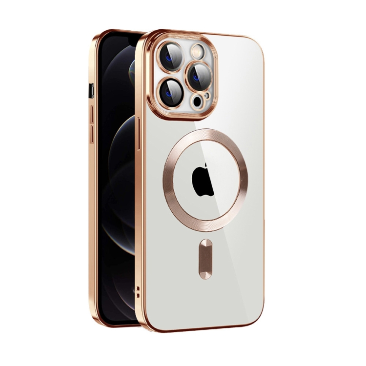 

For iPhone 12 Pro CD Texture Plating TPU MagSafe Phone Case with Lens Film(Brown)