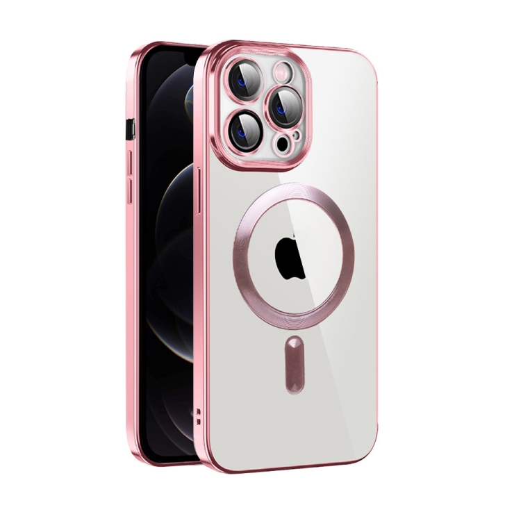 

For iPhone 12 Pro CD Texture Plating TPU MagSafe Phone Case with Lens Film(Pink)