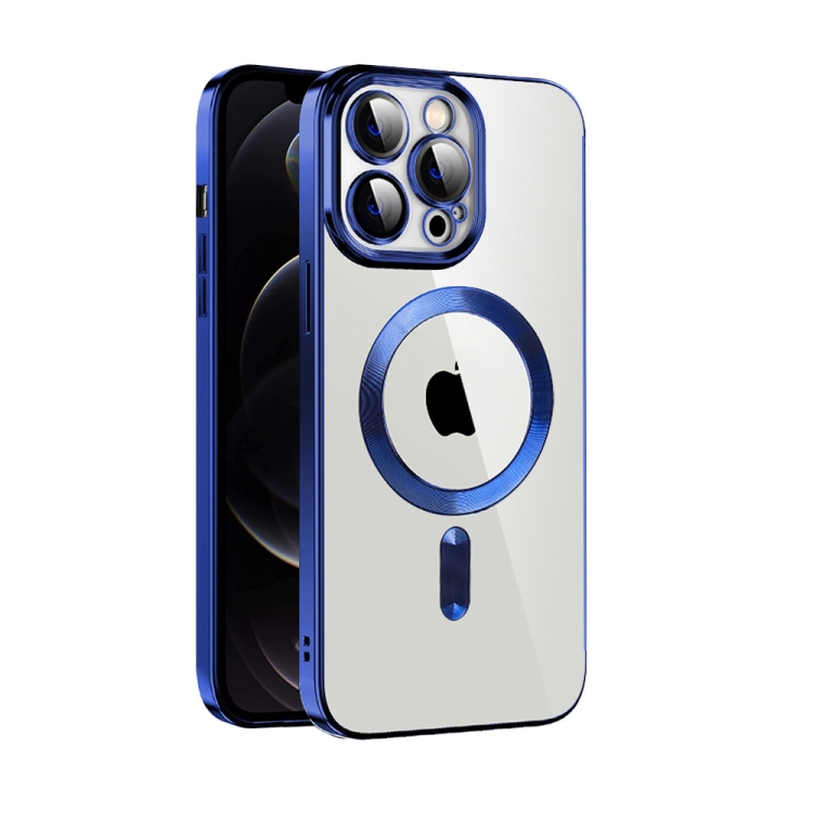 

For iPhone 12 Pro Max CD Texture Plating TPU MagSafe Phone Case with Lens Film(Royal Blue)