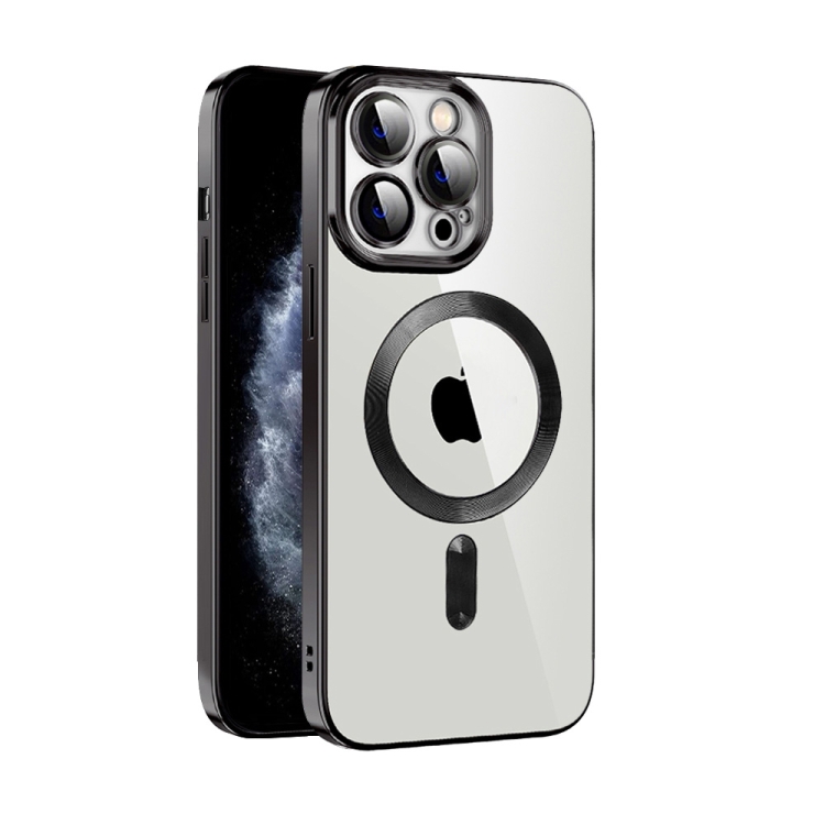 

For iPhone 11 CD Texture Plating TPU MagSafe Phone Case with Lens Film(Black)