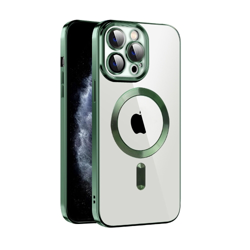 

For iPhone 11 Pro Max CD Texture Plating TPU MagSafe Phone Case with Lens Film(Dark Green)