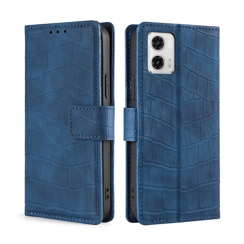 

For Motorola Moto G73 5G Skin Feel Crocodile Magnetic Clasp Leather Phone Case(Blue)