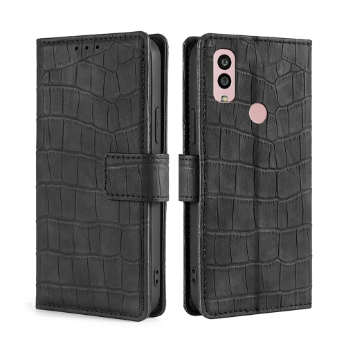 

For Kyocera Android One S10 Skin Feel Crocodile Magnetic Clasp Leather Phone Case(Black)