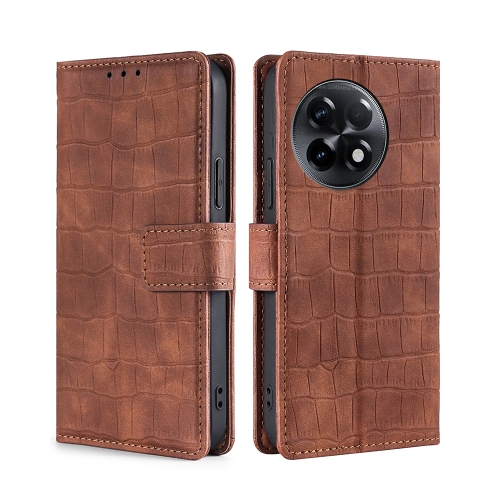 

For OnePlus Ace 2/11R Skin Feel Crocodile Magnetic Clasp Leather Phone Case(Brown)